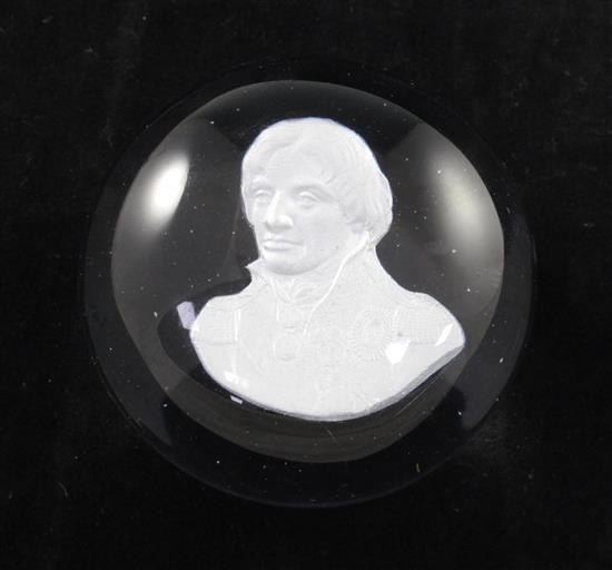 A Lord Nelson sulphide portrait paperweight, of Apsley Pellatt type, c.1820s 6.3cm